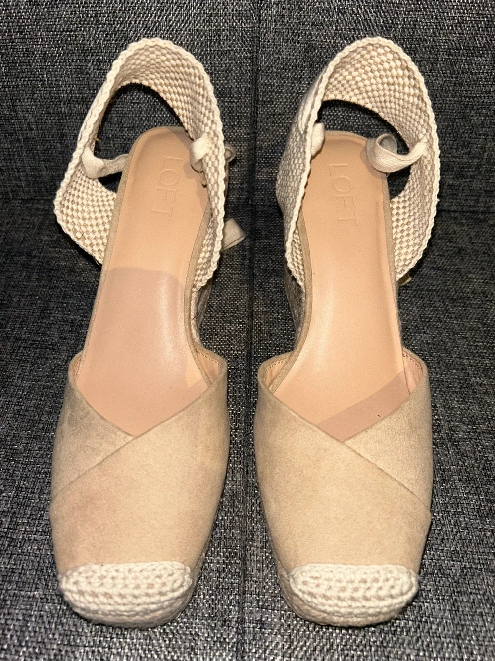 NEW - LOFT Neutral Tie-Ankle Espadrille Wedges